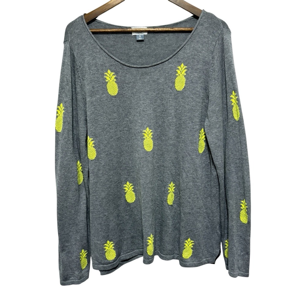 Old Navy Sweater Womens XL Gray Pineapple Print Lightweight Beachy Relaxed